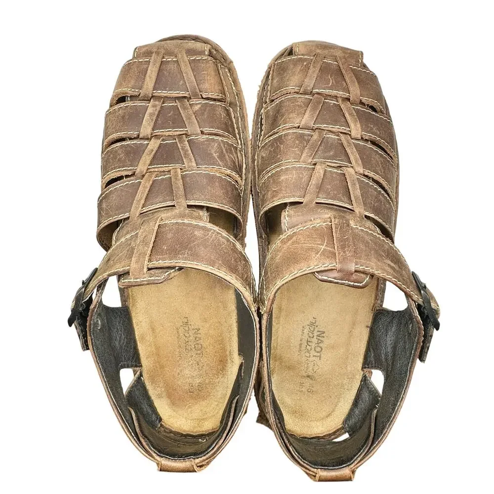NAOT | Men | Julius Brown Leather Fisherman Buckle Strap Sandals | EU 46 US 13